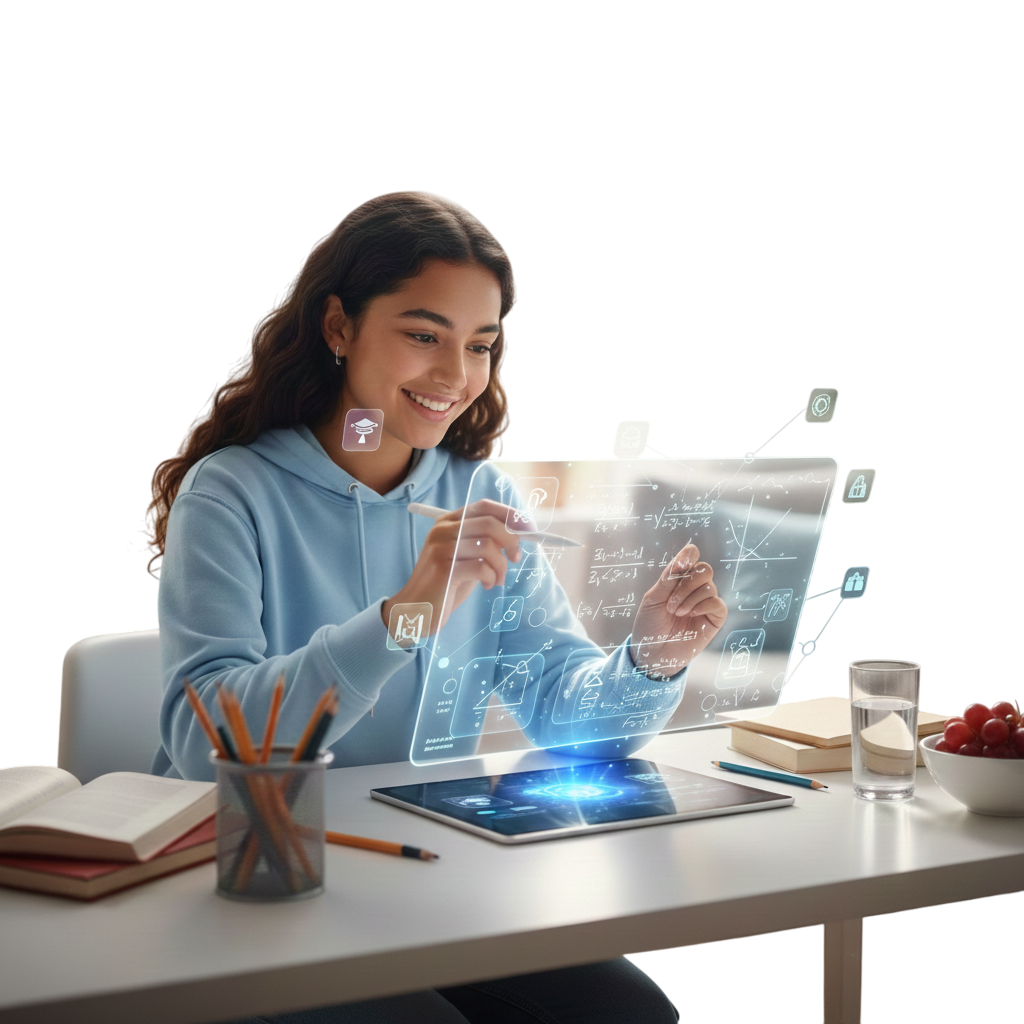 Zadovoljan srednjoškolac koji koristi Razlomak platformu za učenje matematike online